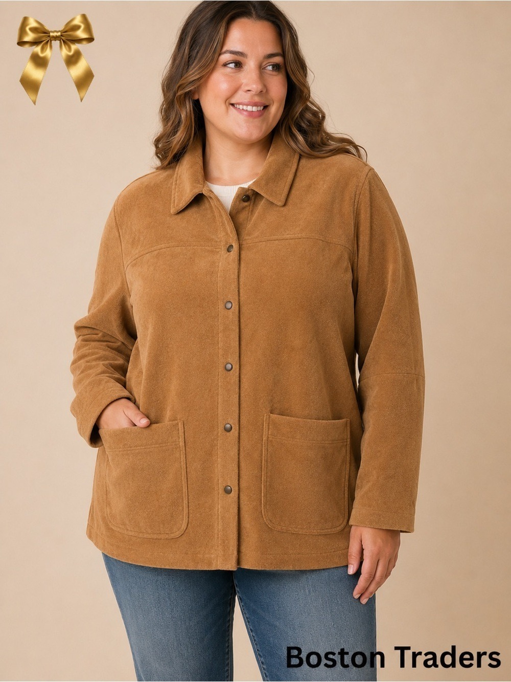 Boston Traders Barn Jacket XL Brown Faux Suede Snaps Pockets NWT